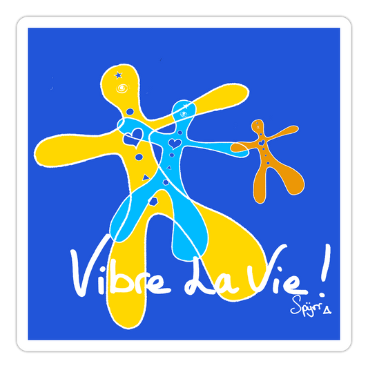 Autocollant SPYRR "Vibre la vie en couleur" -Fond bleu - blanc mat