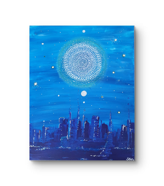 ACRYLIQUES - " Ville bleue" - 40x50 cm